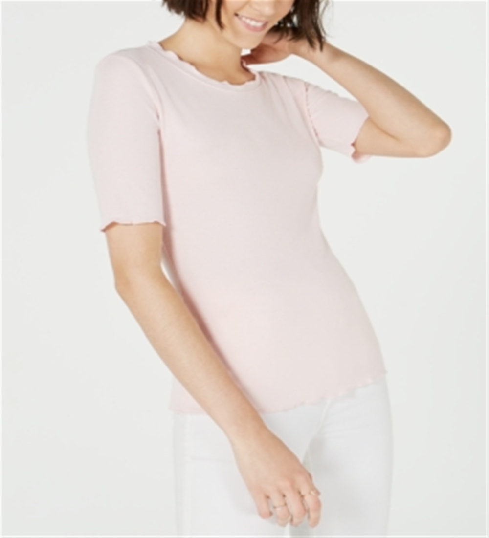 Blusa feminina Maison Jules com decote redondo e manga cotovelo, rosa, tamanho X-S
