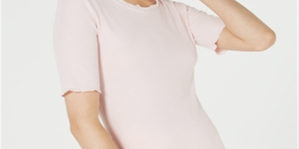 Blusa feminina Maison Jules com decote redondo e manga cotovelo, rosa, tamanho X-S