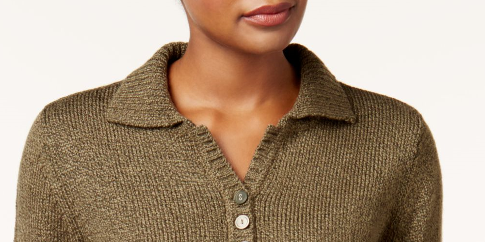 Karen Scott Suéter Feminino Heather Manga Longa Gola Verde Tamanho Pequeno Grande