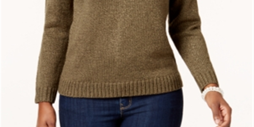 Karen Scott Suéter Feminino Heather Manga Longa Gola Verde Tamanho Pequeno Grande