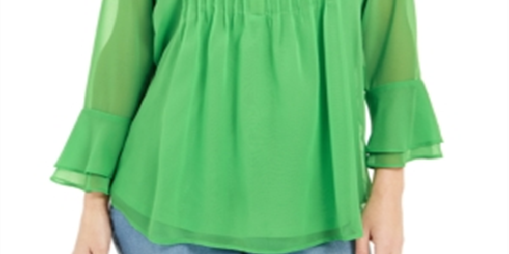 Charter Club Blusa feminina com babados duplos e pregas lisas, verde, tamanho extragrande
