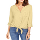 Blusa feminina com bolso e amarração frontal, tamanho X-S