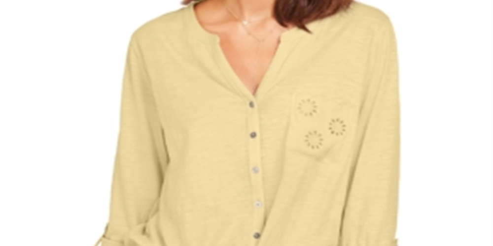 Blusa feminina com bolso e amarração frontal, tamanho X-S