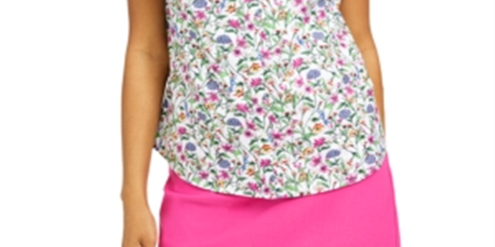 Camisa feminina sem mangas com estampa floral Charter Club, branca, tamanho 14