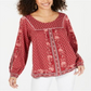 Blusa feminina estampada estilo camponês com estampa floral vermelha tamanho pequeno GG