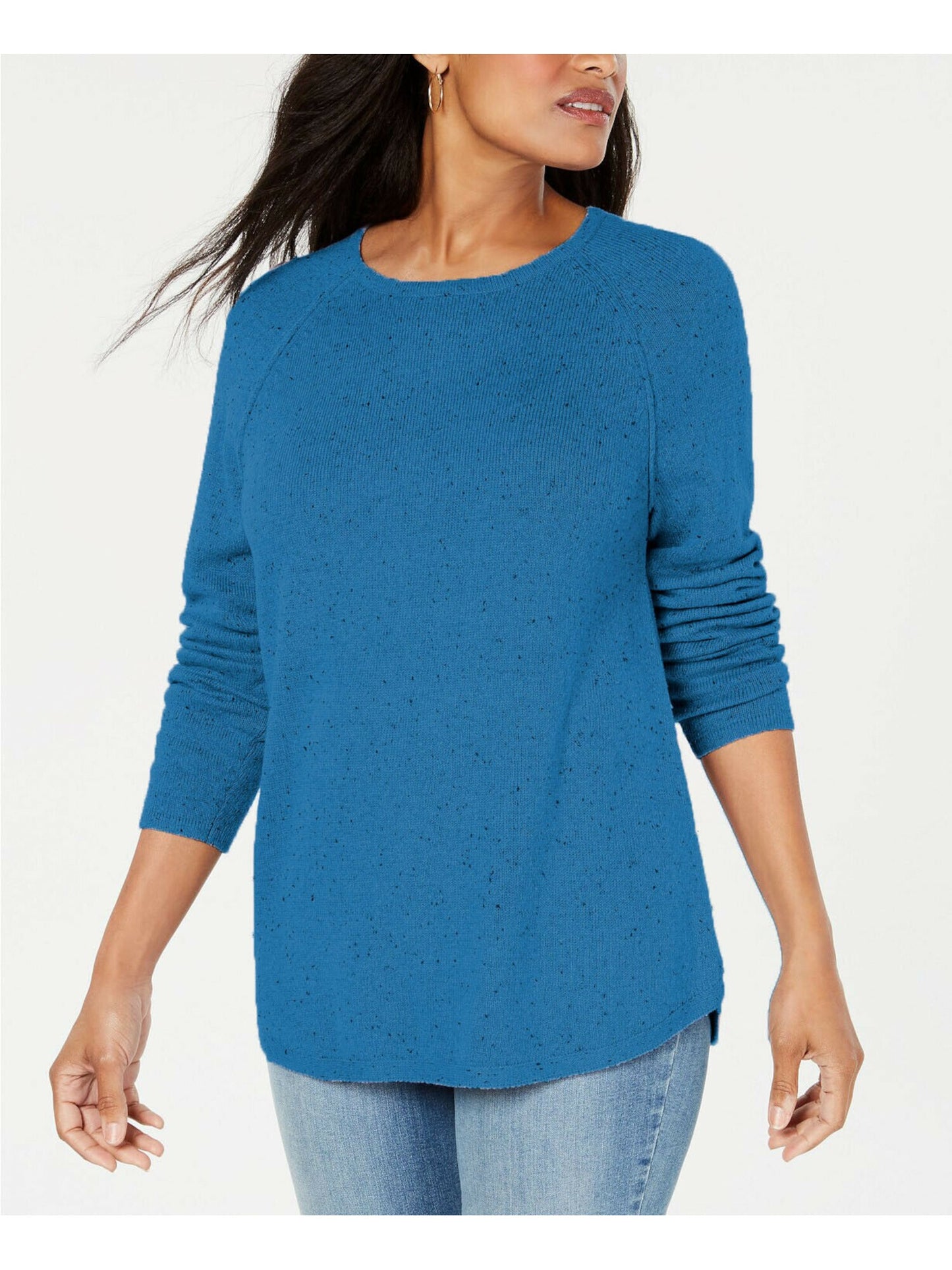 Karen Scott Suéter Feminino Curvo Bainha Malhado Manga Longa Gola Redonda Azul-petróleo Tamanho Médio