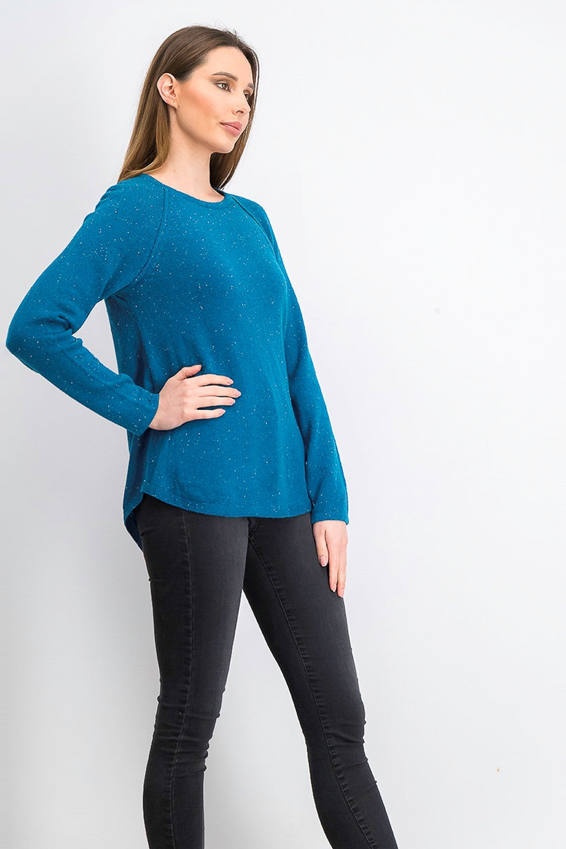 Karen Scott Suéter Feminino Curvo Bainha Malhado Manga Longa Gola Redonda Azul-petróleo Tamanho Médio