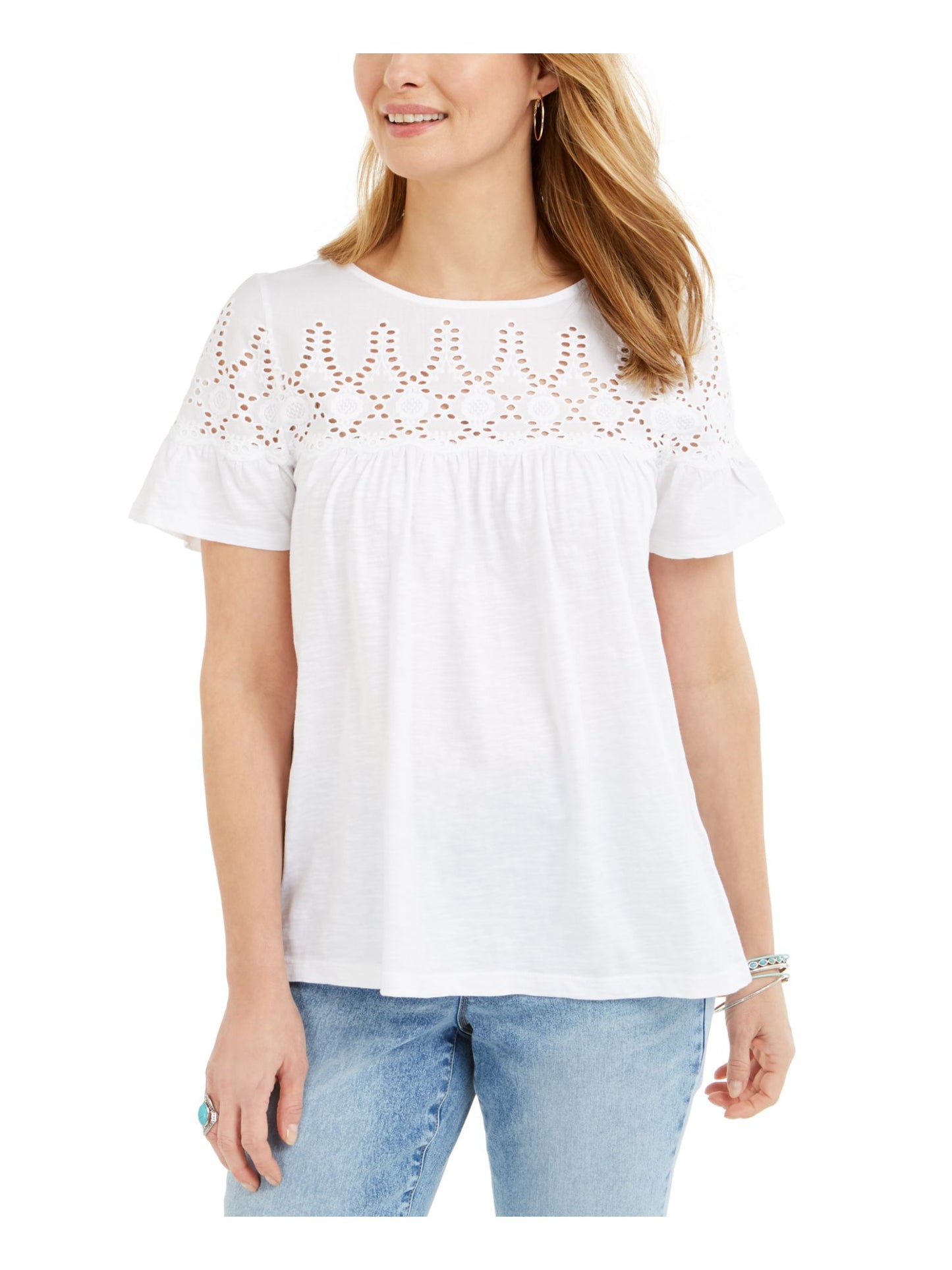 Top de algodão com ilhós feminino Style &amp; Co, branco, tamanho pequeno