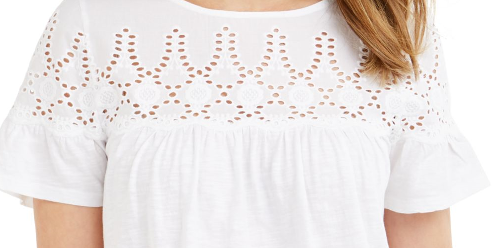 Top de algodão com ilhós feminino Style &amp; Co, branco, tamanho pequeno