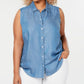 Blusa feminina sem mangas com gola Charter Club, azul, tamanho 18