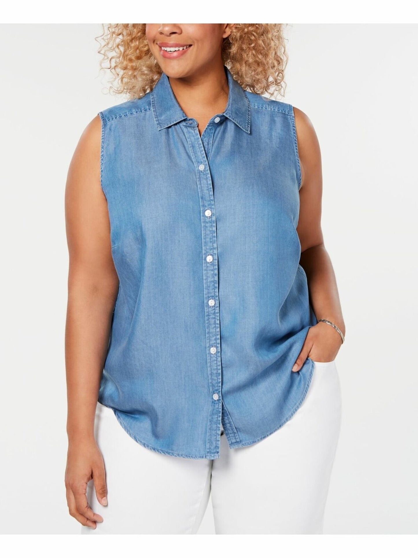 Blusa feminina sem mangas com gola Charter Club, azul, tamanho 18