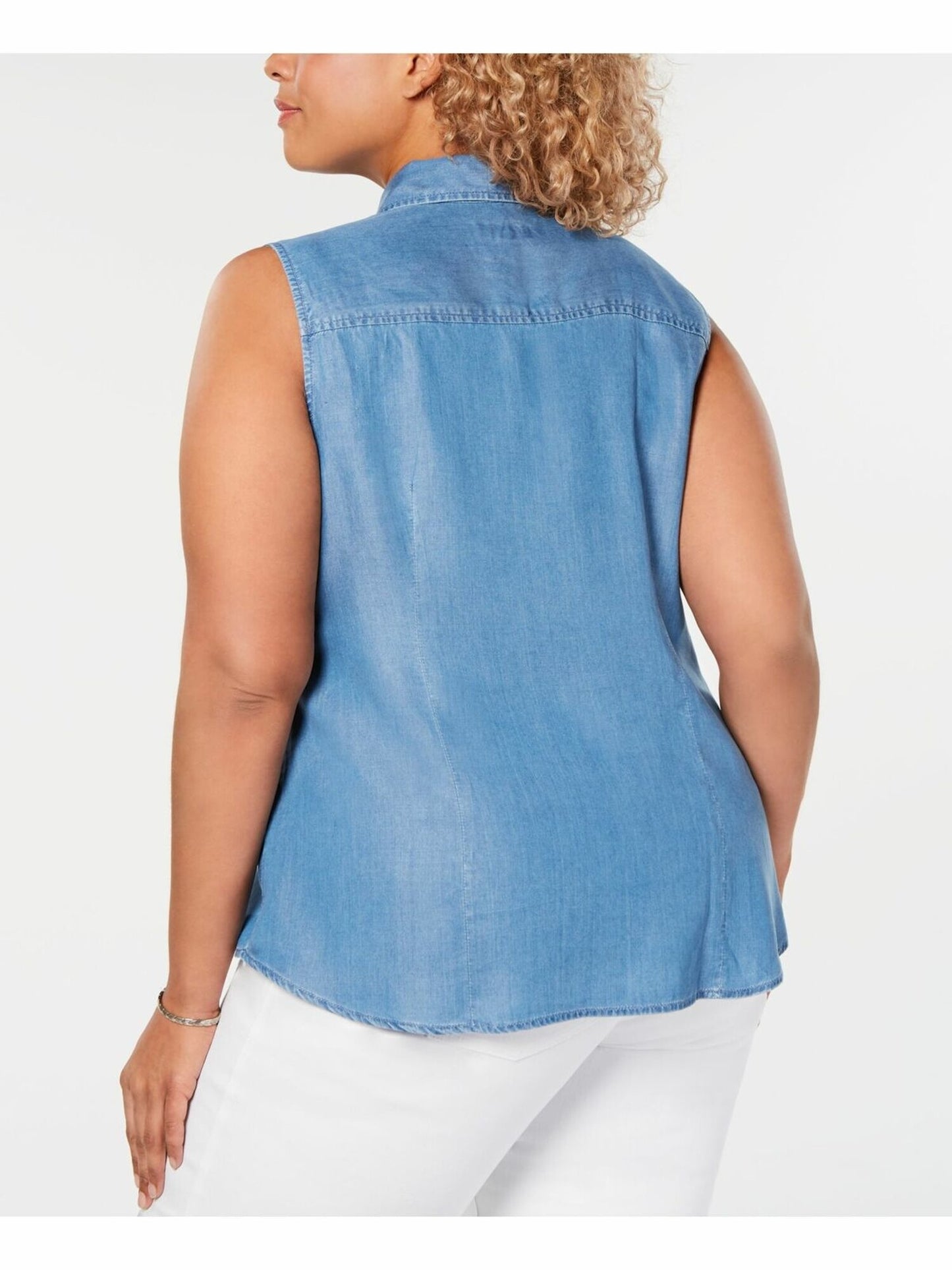 Blusa feminina sem mangas com gola Charter Club, azul, tamanho 18