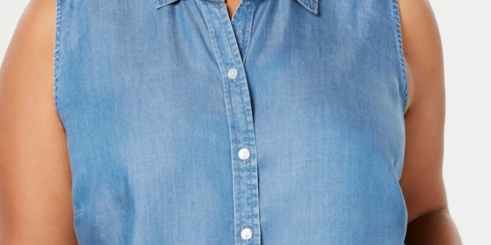 Blusa feminina sem mangas com gola Charter Club, azul, tamanho 18
