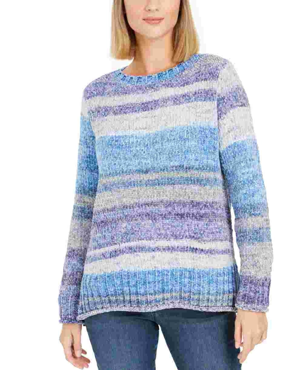 Suéter feminino estilo &amp; co com decote redondo e manga comprida, azul, tamanho grande