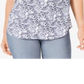 Blusa feminina Charter Club com estampa floral e gola plissada, branca, tamanho extragrande