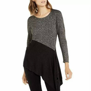 Suéter assimétrico com blocos de cores Alfani feminino, preto, tamanho pequeno GG
