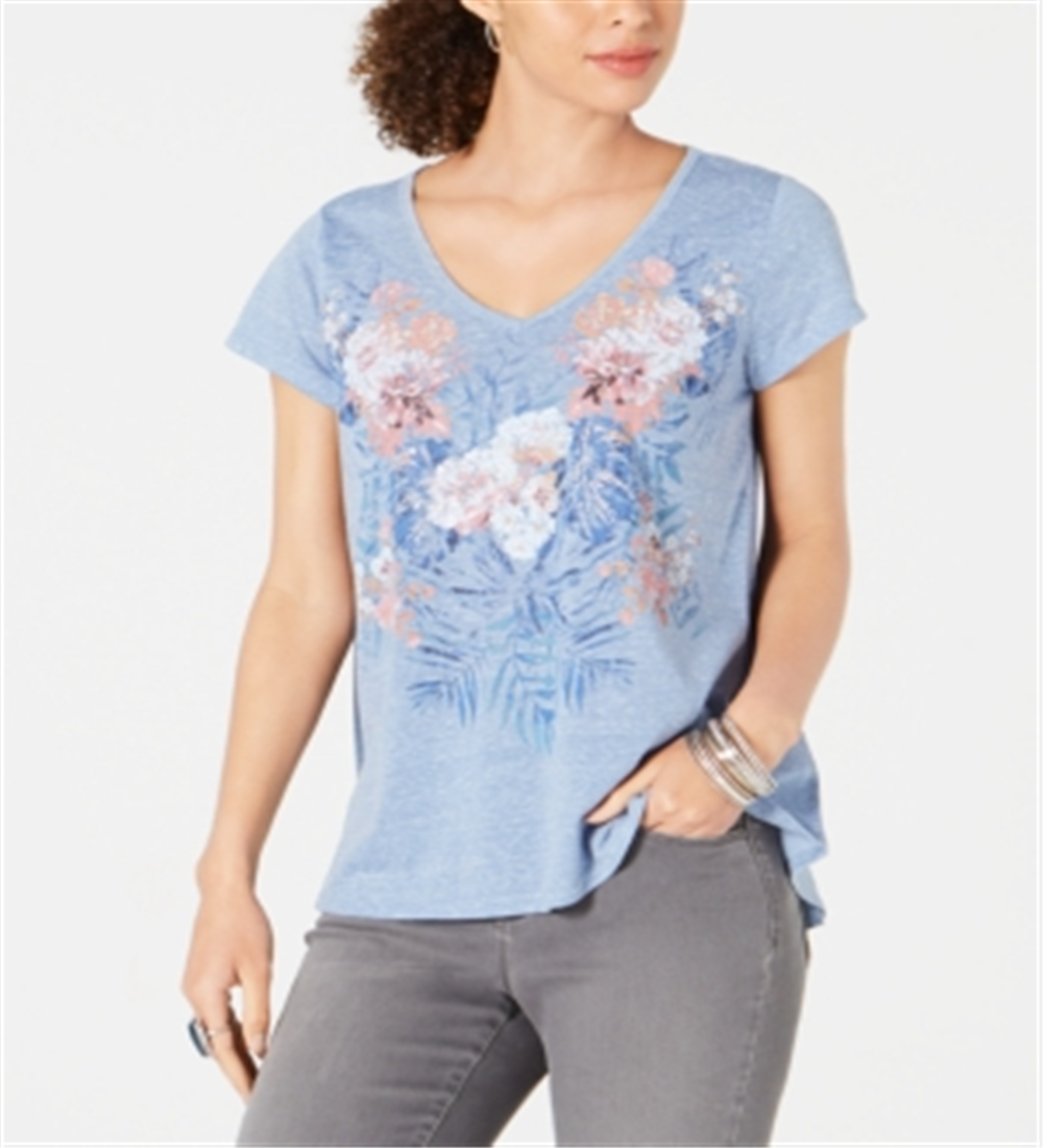 Blusa feminina com estampa gráfica estilo &amp; co, azul, tamanho pequeno, L