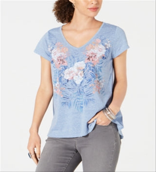 Blusa feminina com estampa gráfica estilo &amp; co, azul, tamanho pequeno, L