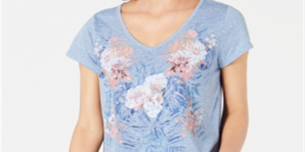 Blusa feminina com estampa gráfica estilo &amp; co, azul, tamanho pequeno, L