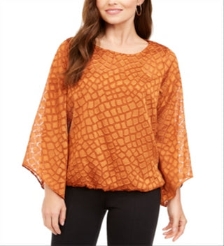 Blusa feminina Alfani com estampa de pele de cobra, marrom, tamanho pequeno e pequeno