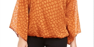 Blusa feminina Alfani com estampa de pele de cobra, marrom, tamanho pequeno e pequeno