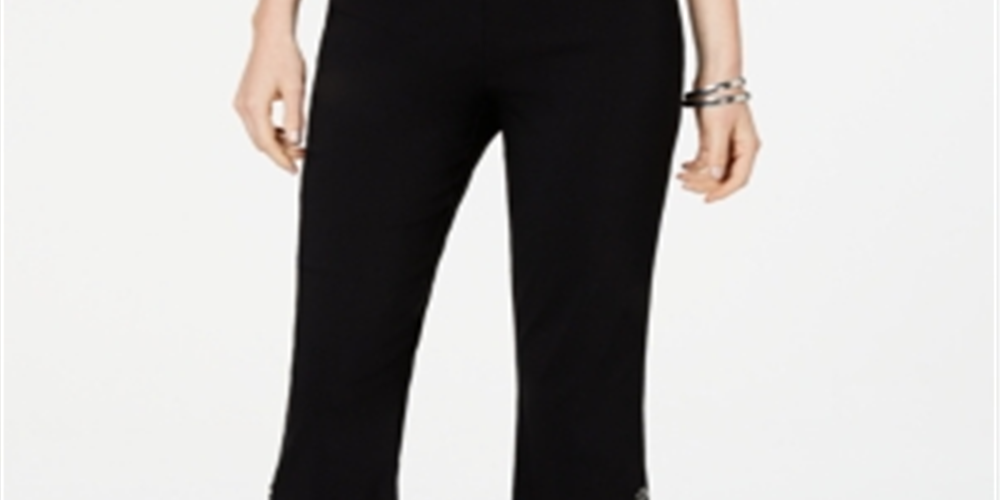 Calça flare feminina JM Collection com acabamento em botões e corte curto, preta, tamanho pequeno G