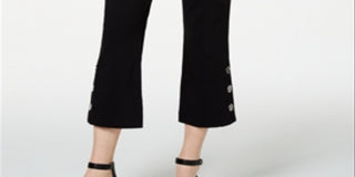 JM Collection Women's Cropped Button Trim Flare Pants Black Size Petite L