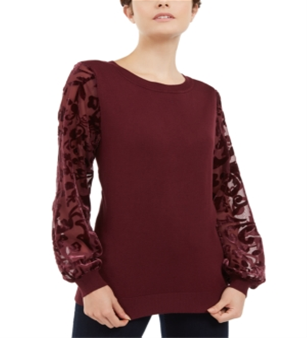 Suéter feminino de veludo com mangas queimadas INC International Concepts, vermelho, tamanho X-G