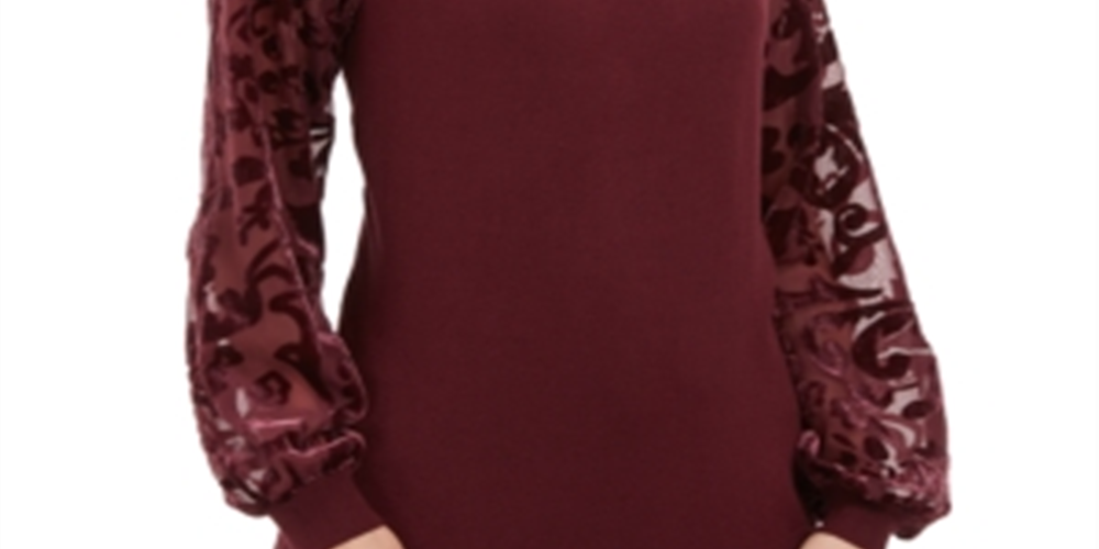Suéter feminino de veludo com mangas queimadas INC International Concepts, vermelho, tamanho X-G
