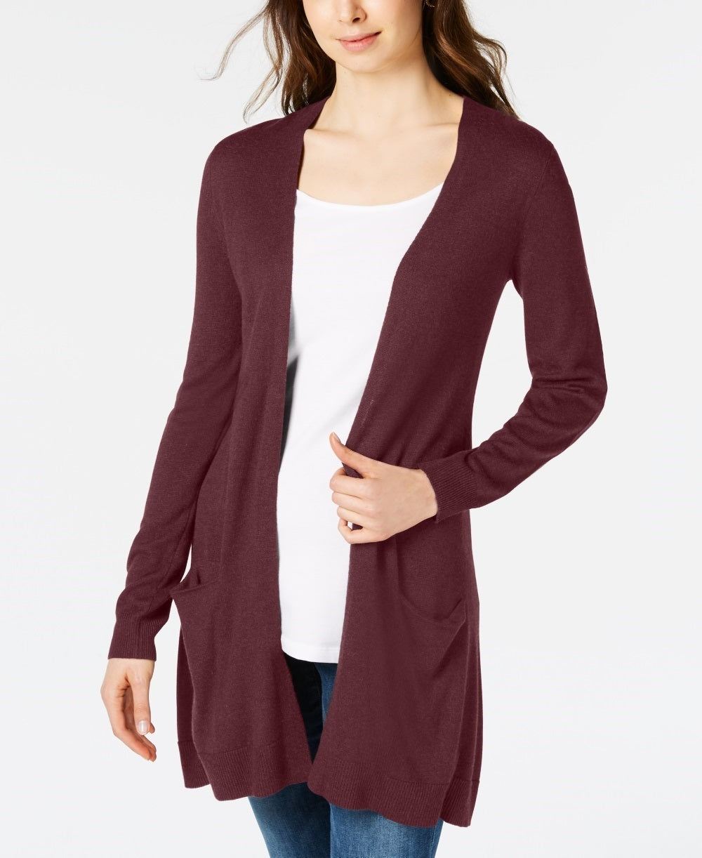 Cardigan longo de malha aberto na frente, vinho, tamanho XX-G, Maison Jules, feminino