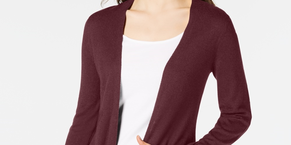 Cardigan longo de malha aberto na frente, vinho, tamanho XX-G, Maison Jules, feminino