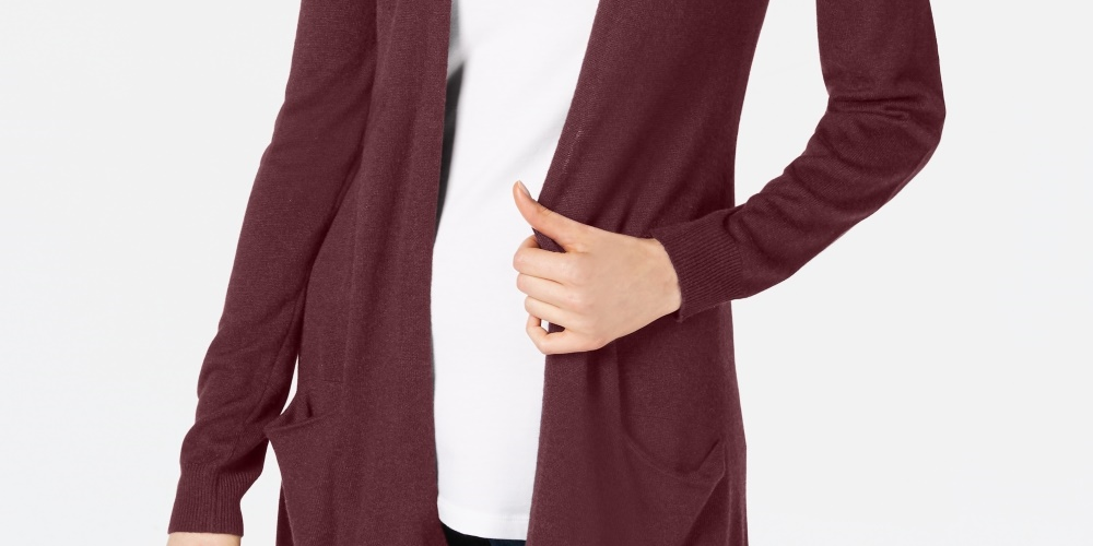 Cardigan longo de malha aberto na frente, vinho, tamanho XX-G, Maison Jules, feminino