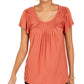 Blusa feminina estilo &amp; co, gola plissada, mangas bufantes, marrom, tamanho extrapequeno