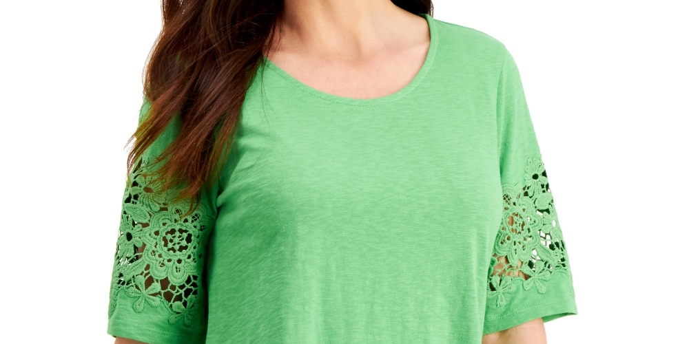 Charter Club Feminino Algodão Renda Top Verde Tamanho X-G