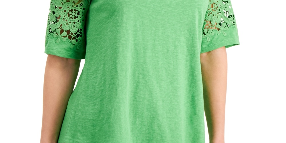 Charter Club Feminino Algodão Renda Top Verde Tamanho X-G