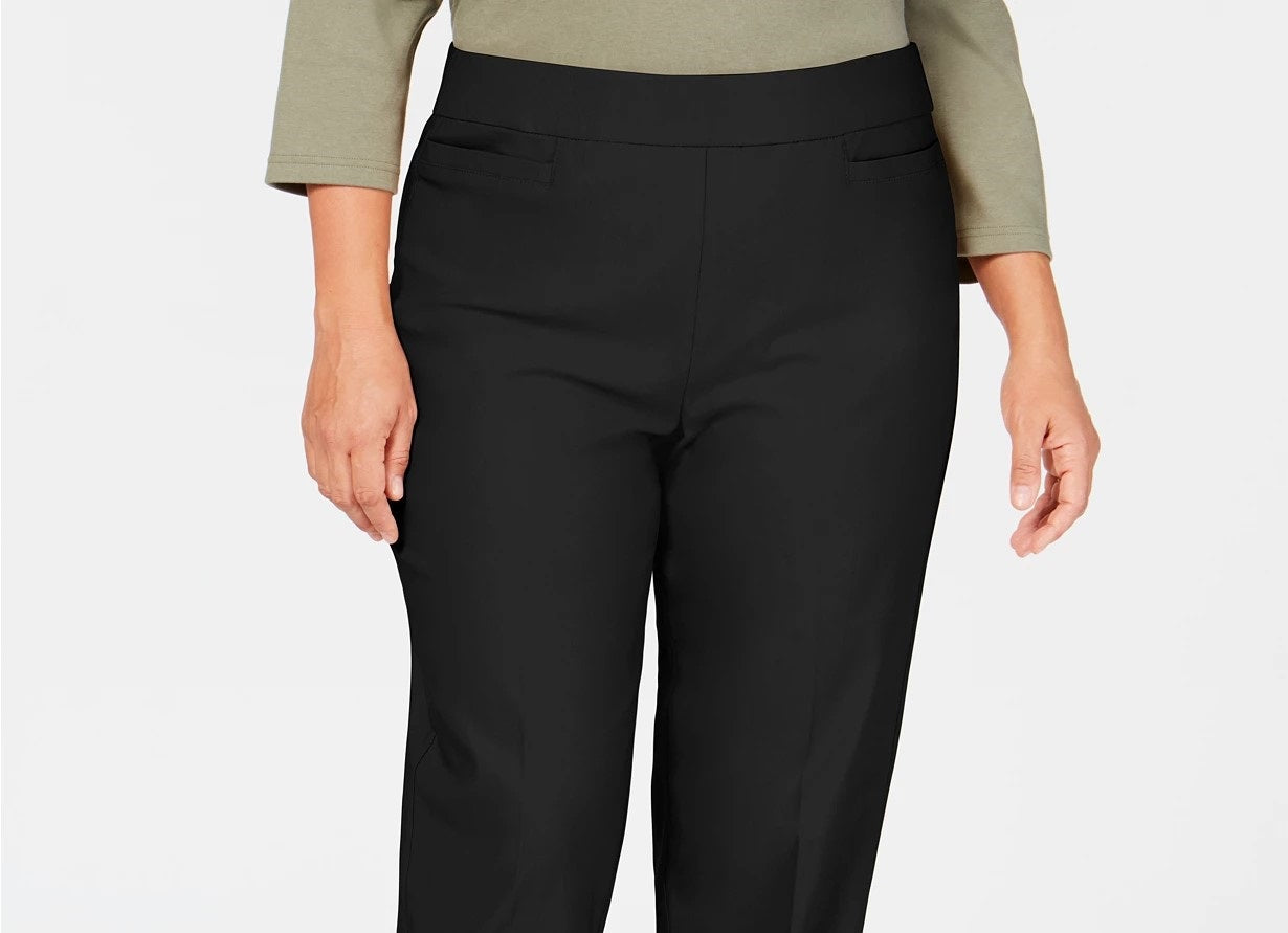 Calça feminina plus size Alfred Dunner Classic Allure Tummy Control, preta, tamanho 22W