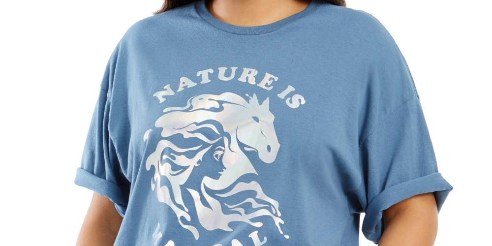 Camiseta feminina plus size de algodão da Mighty Fine, estilo boyfriend, azul, tamanho 3X
