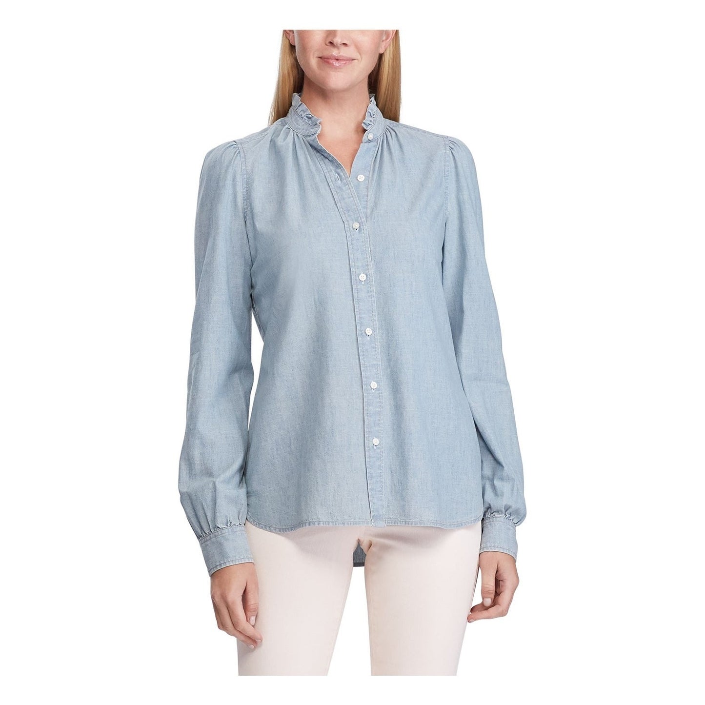 Ralph Lauren Blusa Feminina Azul Marinho com Botões e Decote em V, Tamanho X-G