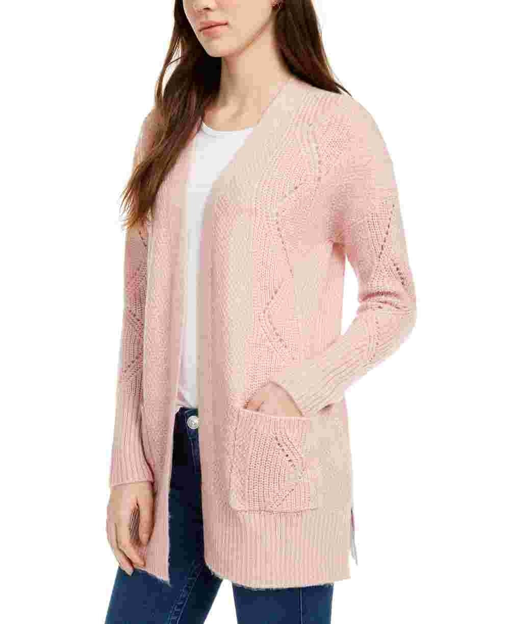 Cardigan Pink Rose Juniors com frente aberta, tamanho grande, vermelho