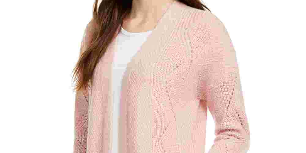 Cardigan Pink Rose Juniors com frente aberta, tamanho grande, vermelho