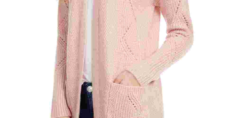 Cardigan Pink Rose Juniors com frente aberta, tamanho grande, vermelho
