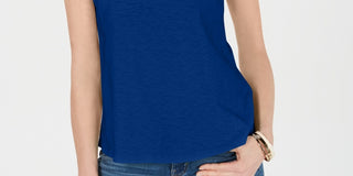 Camiseta feminina de algodão com recorte Charter Club, azul, tamanho pequeno