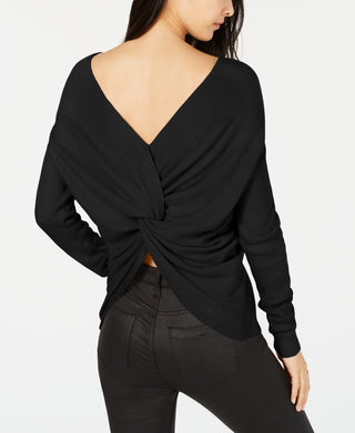 Suéter feminino Bar III com nervuras e costas torcidas, preto, tamanho X-S