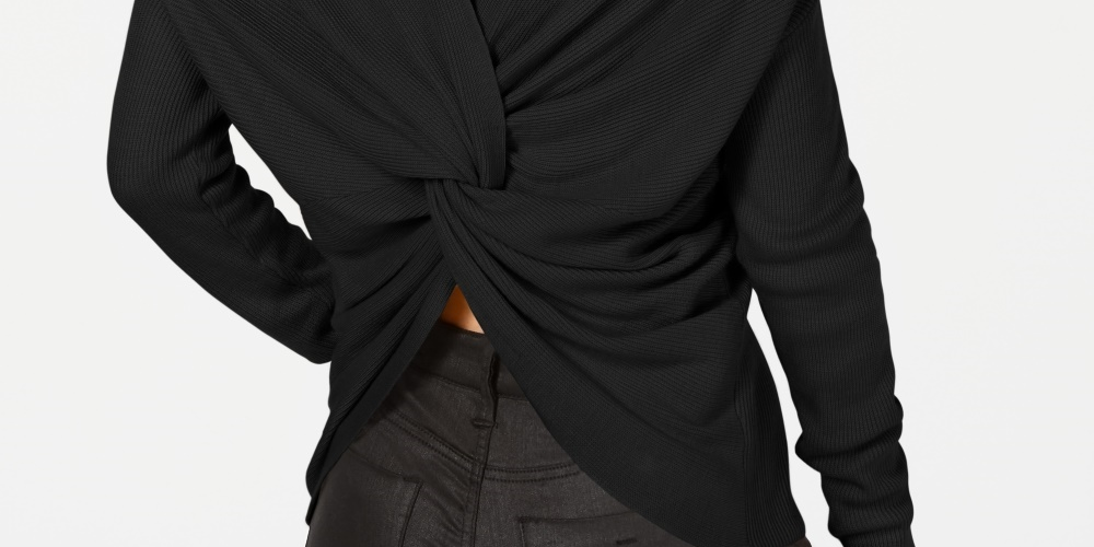 Suéter feminino Bar III com nervuras e costas torcidas, preto, tamanho X-S