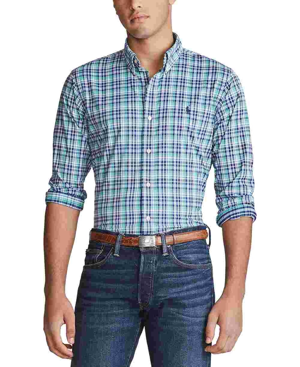 Camisa Ralph Lauren Masculina Classic Fit Performance Xadrez Sarja Azul Tamanho P