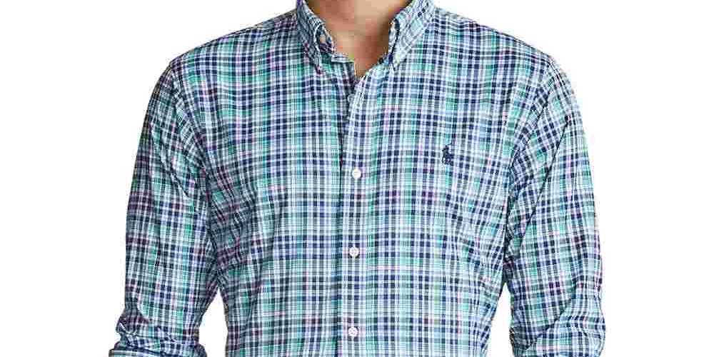 Camisa Ralph Lauren Masculina Classic Fit Performance Xadrez Sarja Azul Tamanho P