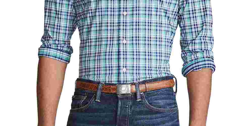 Camisa Ralph Lauren Masculina Classic Fit Performance Xadrez Sarja Azul Tamanho P
