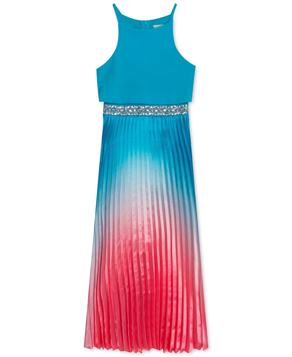 Vestido Charmeuse Plissado Ombre Big Girls Rare Editions Azul Marinho Tamanho 7