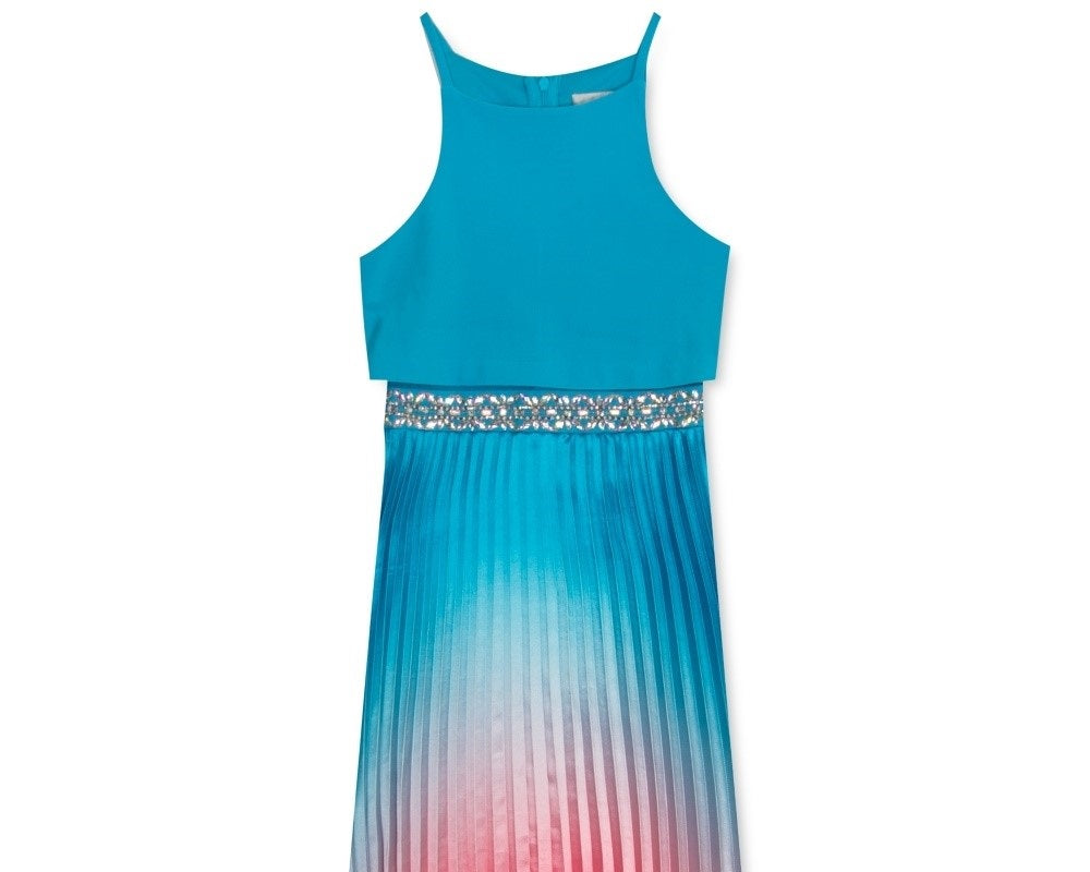 Vestido Charmeuse Plissado Ombre Big Girls Rare Editions Azul Marinho Tamanho 7