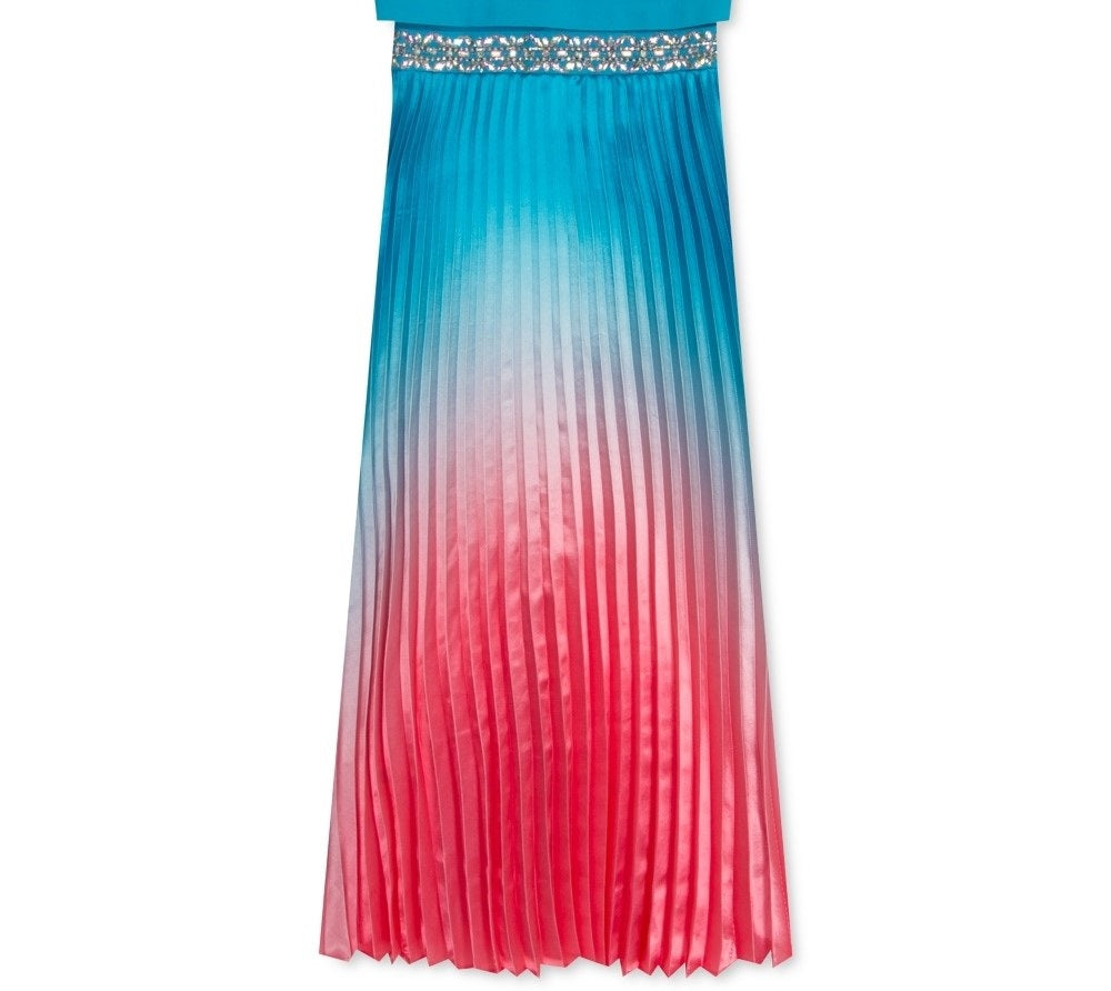 Vestido Charmeuse Plissado Ombre Big Girls Rare Editions Azul Marinho Tamanho 7